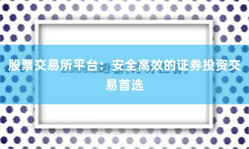 股票交易所平台:安全高效的证券投资交易首选