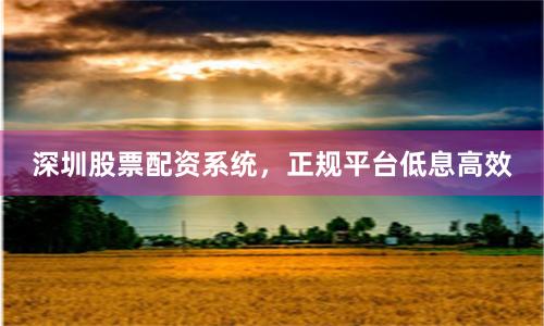 深圳股票配资系统，正规平台低息高效